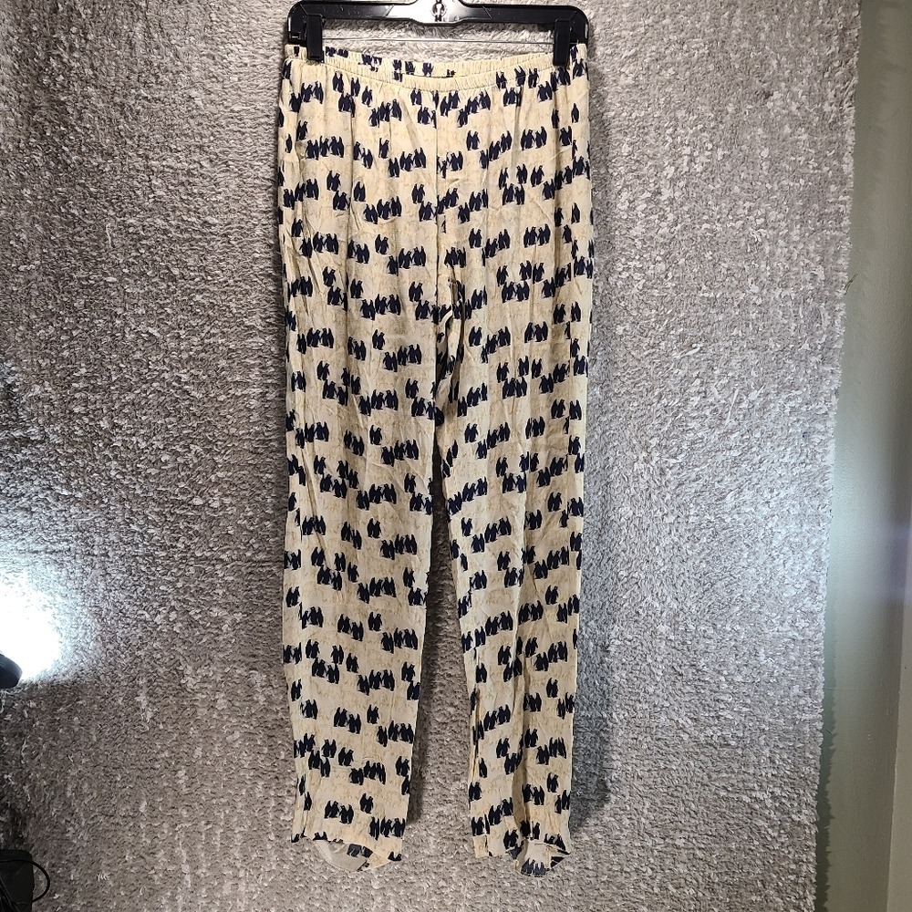 Milano Parigi Penguin Print Tapered Pants Cream Navy Blue Preppy Luxury 27x28